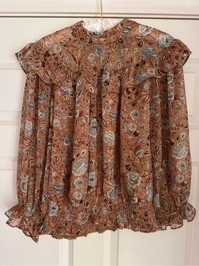 Ann Taylor Rust Floral Button-Down Shirt with Metallic Thread